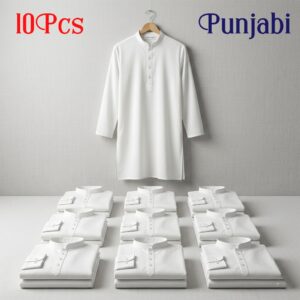 10 Pcs White Solid Punjabi Combo