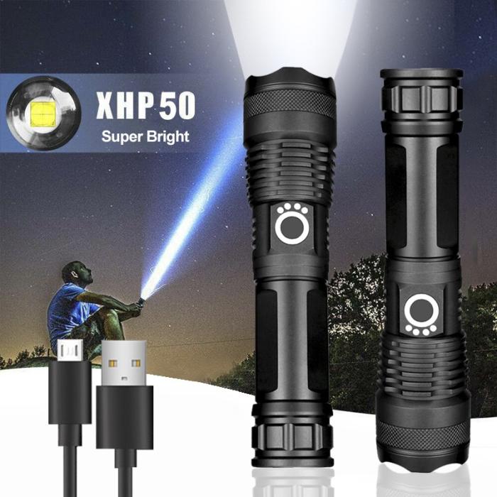 Rechargeable Zoom LED Flashlight USB Torch Light – With Battery - Image 5