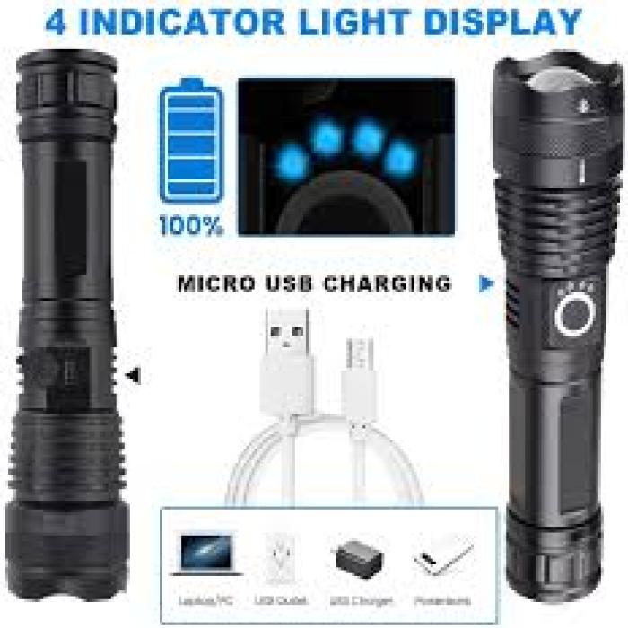 Rechargeable Zoom LED Flashlight USB Torch Light – With Battery - Image 4